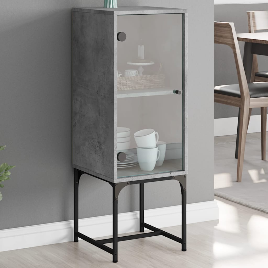 Side Cabinet with Glass Doors Concrete Grey 35x37x100 cm - Brittle & Co