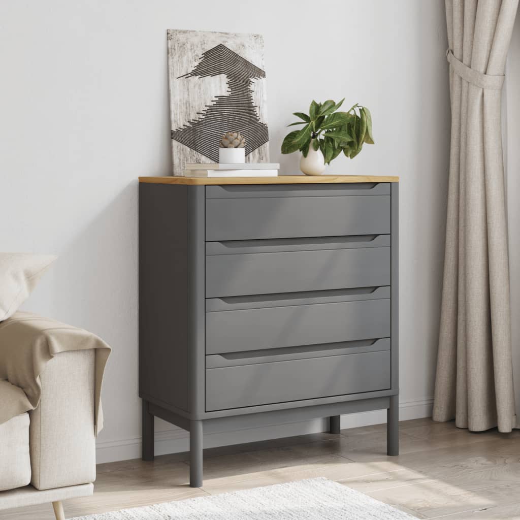 FLUWA Grey Chest of Drawers - Medium-sized, 4 Drawers - Charlotte Dunes