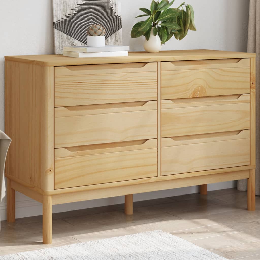 FLUWA Oak Finish Chest of Drawers - Large-sized, 6 Drawers, Double - Charlotte Dunes