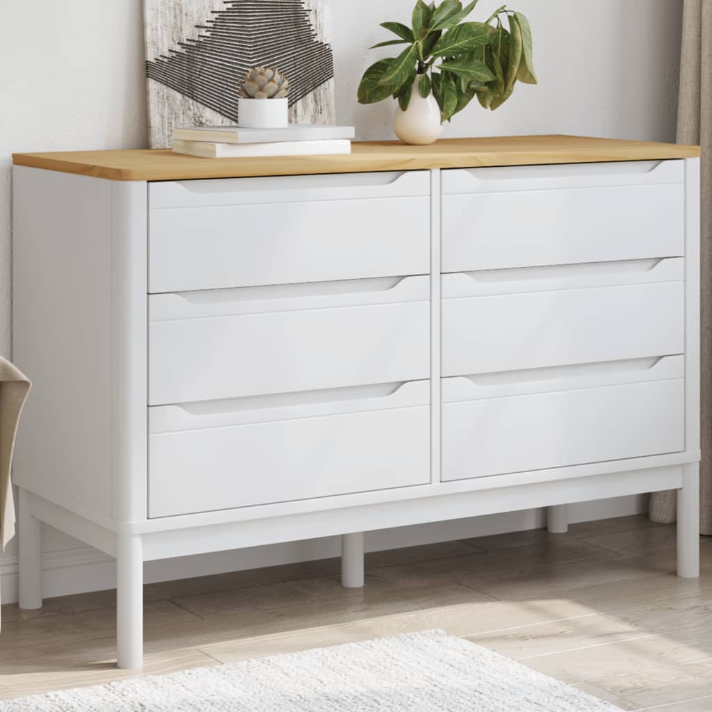 FLUWA White Chest of Drawers - Large-sized, 6 Drawers, Double - Charlotte Dunes