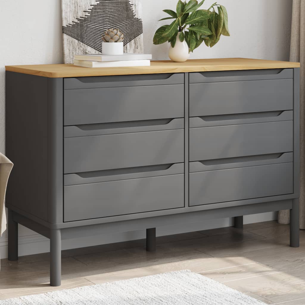 FLUWA Grey Chest of Drawers - Large-sized, 6 Drawers, Double - Charlotte Dunes