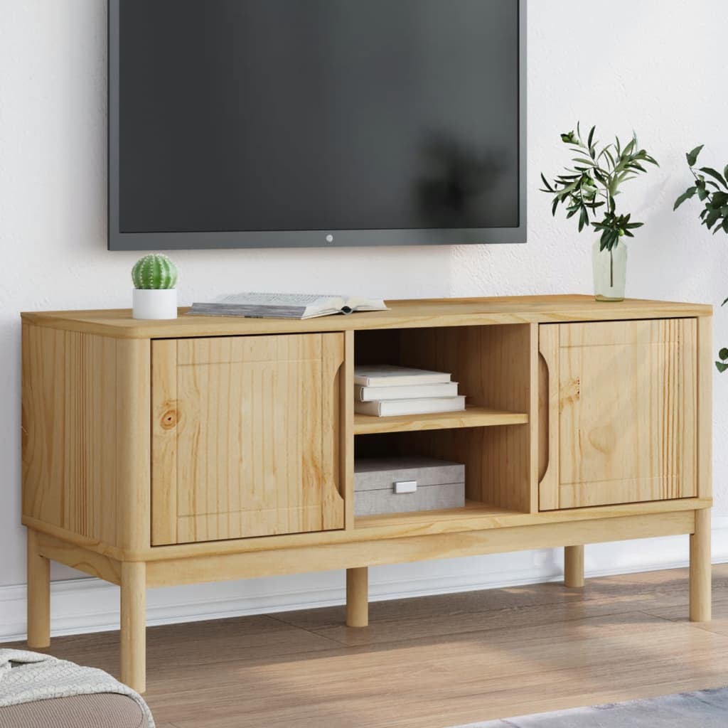 TV Cabinet FLORO Wax Brown 114x43x55 cm Solid Pine Wood - Discount Dealers