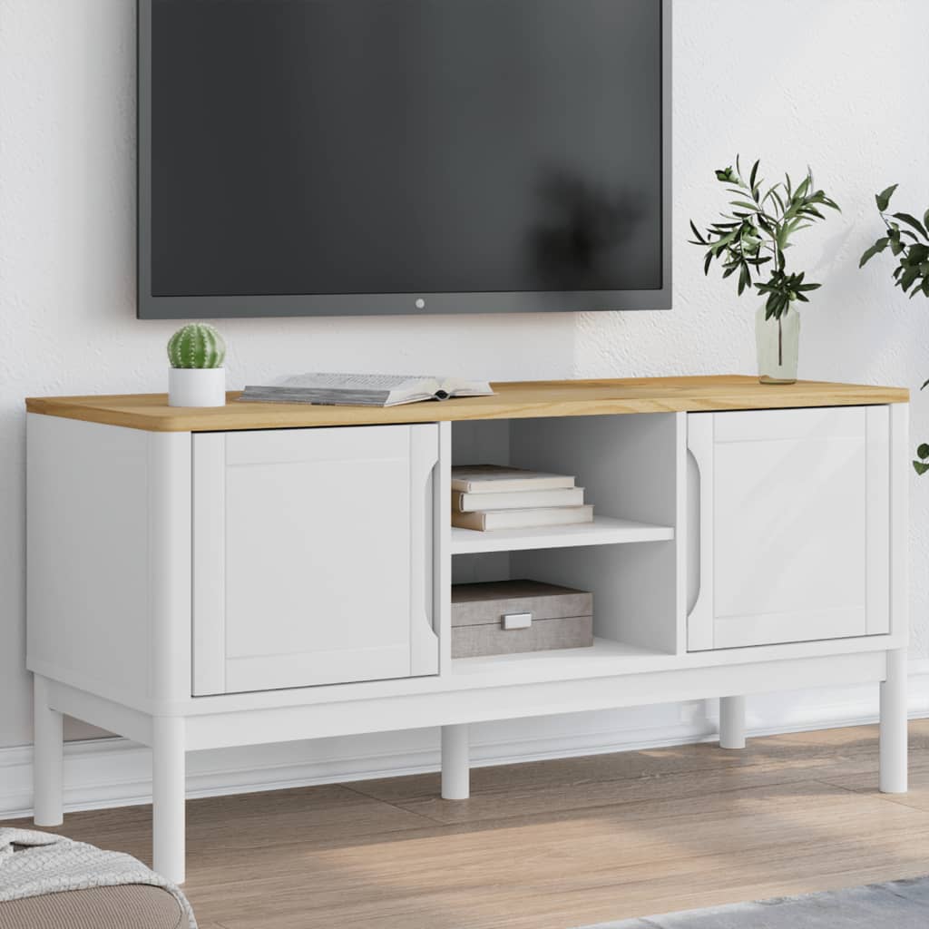 TV Cabinet FLORO White 114x43x55 cm Solid Wood Pine - Discount Dealers