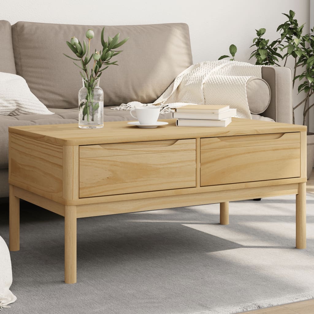Coffee Table FLORO Wax Brown 99x55.5x45 cm Solid Pine Wood - Discount Dealers