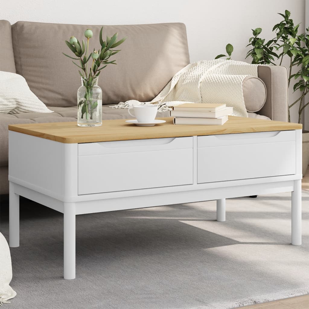 Coffee Table FLORO White 99x55.5x45 cm Solid Pine Wood - Discount Dealers
