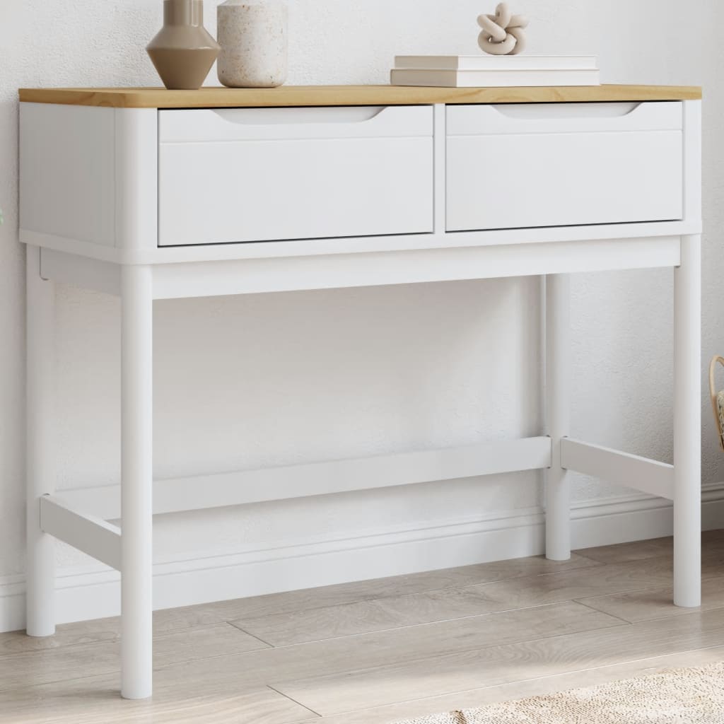 Console Table FLORO White 89.5x36.5x73 cm Solid Wood Pine - Decor Base