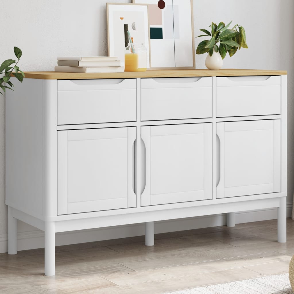 Sideboard FLORO White 114x43x74 cm Solid Wood Pine - Decor Base