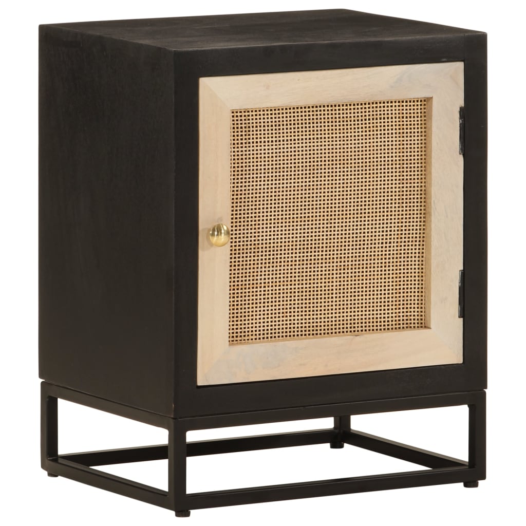 Bedside Cabinet Black 40x30x50 cm Solid Wood Mango and Iron - vid-371999 - Discount Dealers