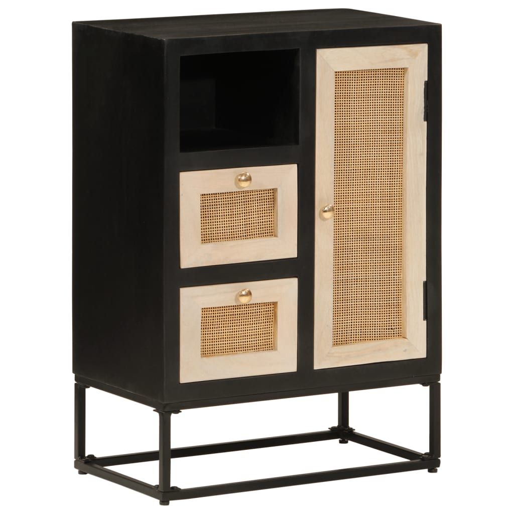 Sideboard Black 55x30x76 cm Solid Wood Mango and Iron - Decor Base