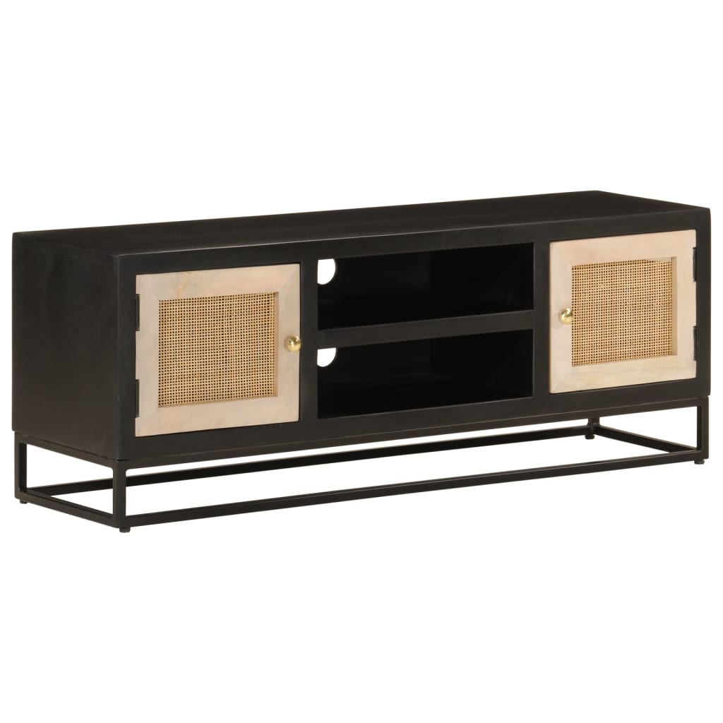 TV Cabinet Black 110x30x40 cm Solid Wood Mango and Iron - vid-372002 - Design Hut