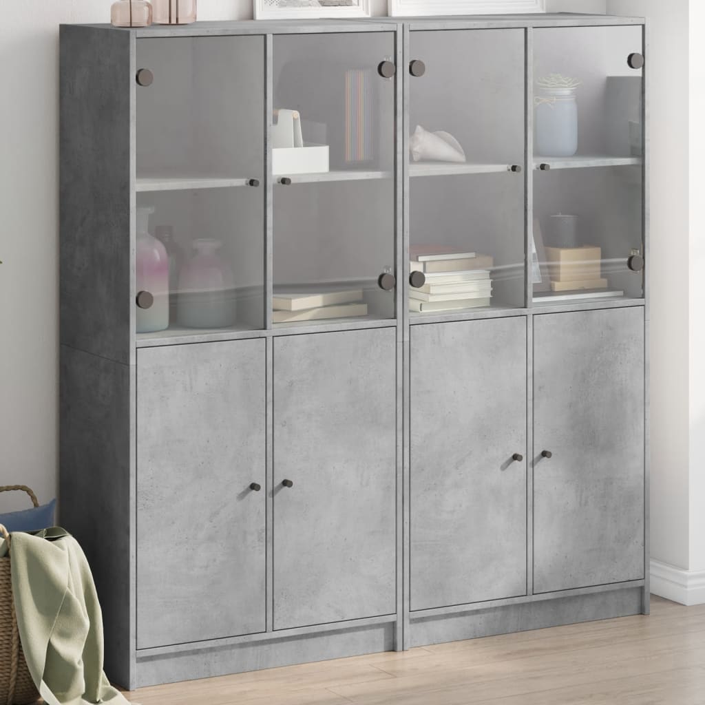 Bookcase with Doors Concrete Grey 136x37x142 cm Engineered Wood - Unbeatable Bargains