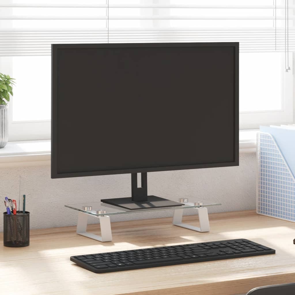 Monitor Stand White 40x20x8 cm Tempered Glass and Metal - Discount Dealers