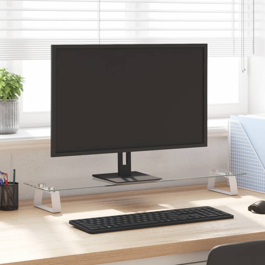 Monitor Stand White 80x20x8 cm Tempered Glass and Metal - Merkel Designers