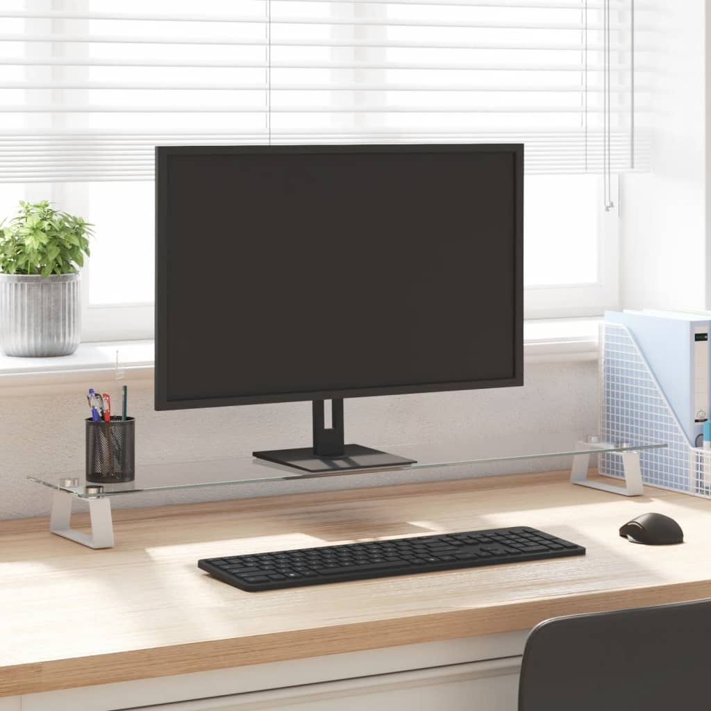 Monitor Stand White 100x20x8 cm Tempered Glass and Metal - Merlin Deals