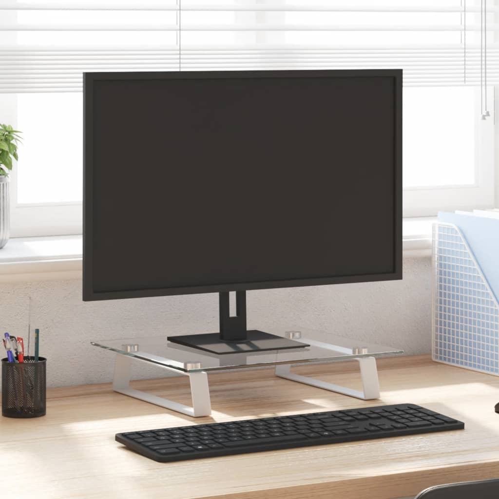Monitor Stand White 40x35x8 cm Tempered Glass and Metal - Tyrell & Tyrell