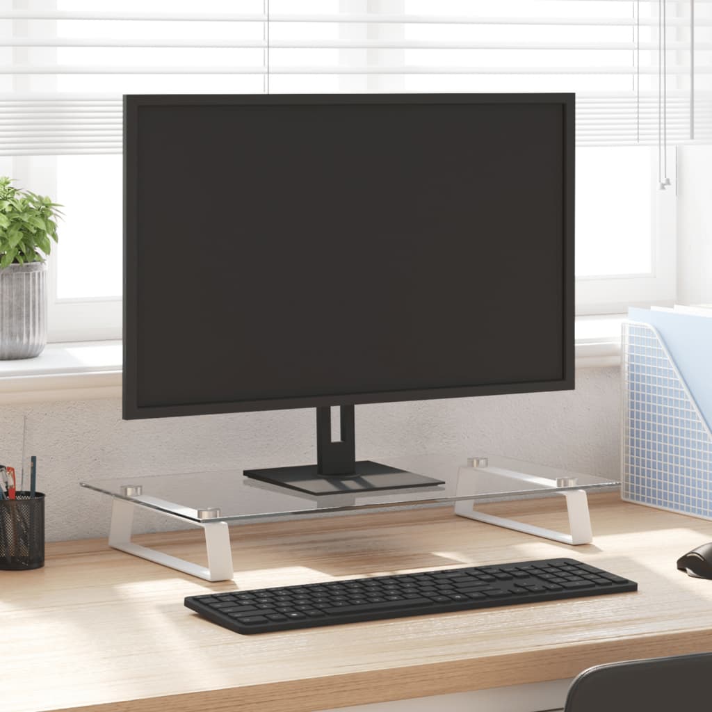 Monitor Stand White 60x35x8 cm Tempered Glass and Metal - Casper Homes
