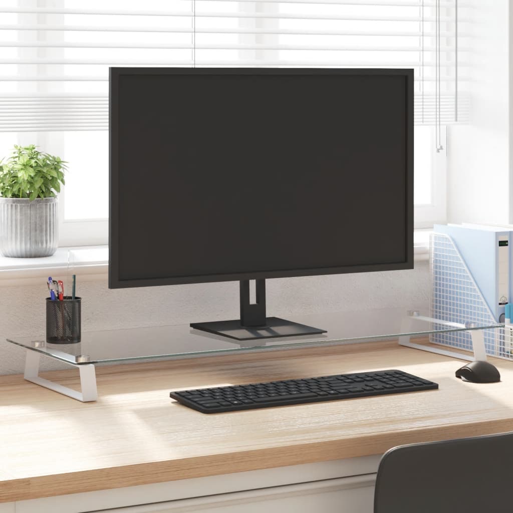 Monitor Stand White 100x35x8 cm Tempered Glass and Metal - Casper Homes
