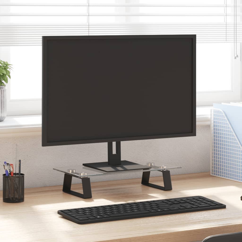 Monitor Stand Black 40x20x8 cm Tempered Glass and Metal - Millennium Furniture