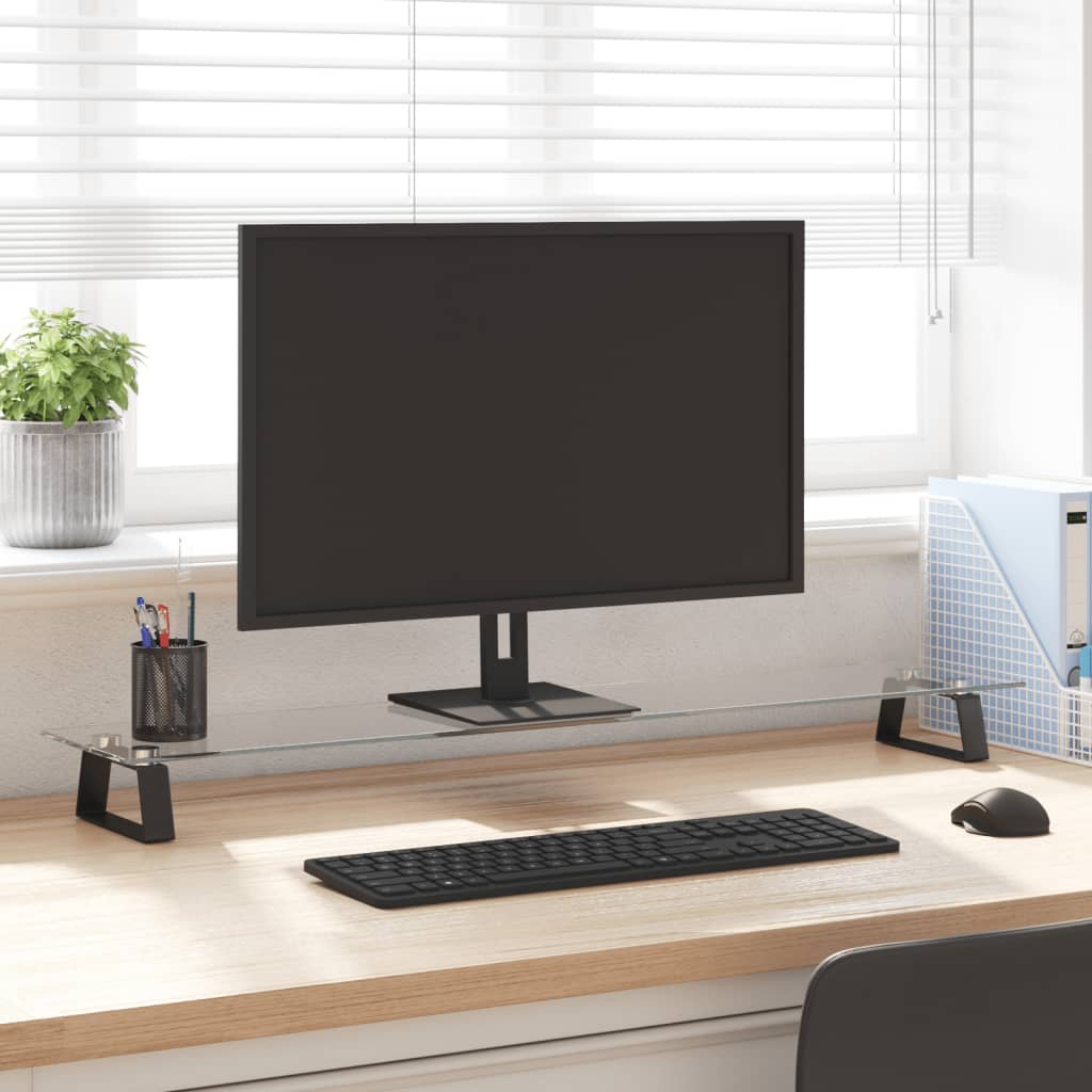 Monitor Stand Black 100x20x8 cm Tempered Glass and Metal - Merlin Deals