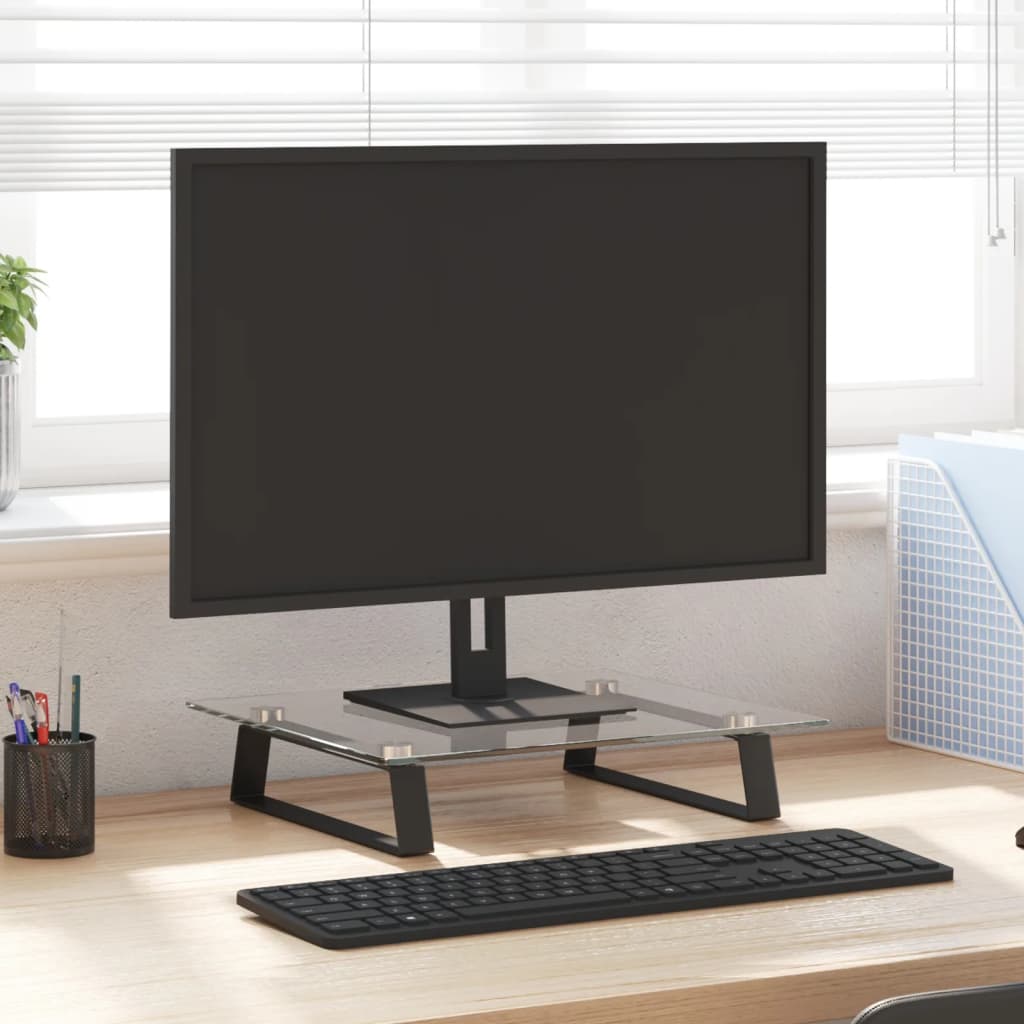 Monitor Stand Black 40x35x8 cm Tempered Glass and Metal - The Home Maker