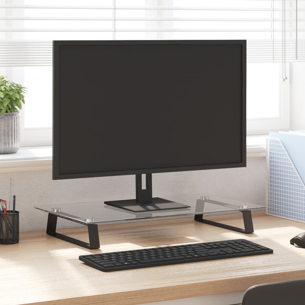 Monitor Stand Black 60x35x8 cm Tempered Glass and Metal - Millennium Furniture