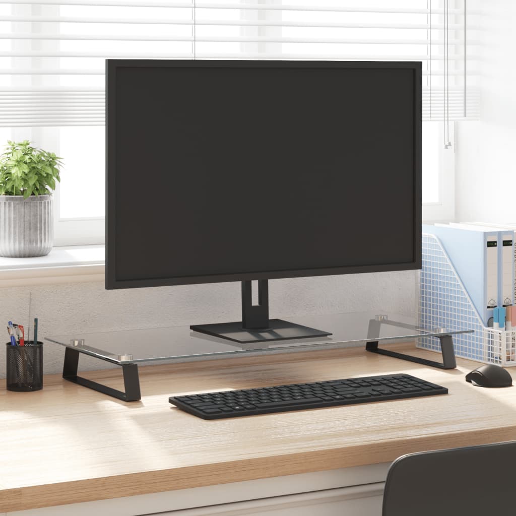 Monitor Stand Black 80x35x8 cm Tempered Glass and Metal - Discount Dealers