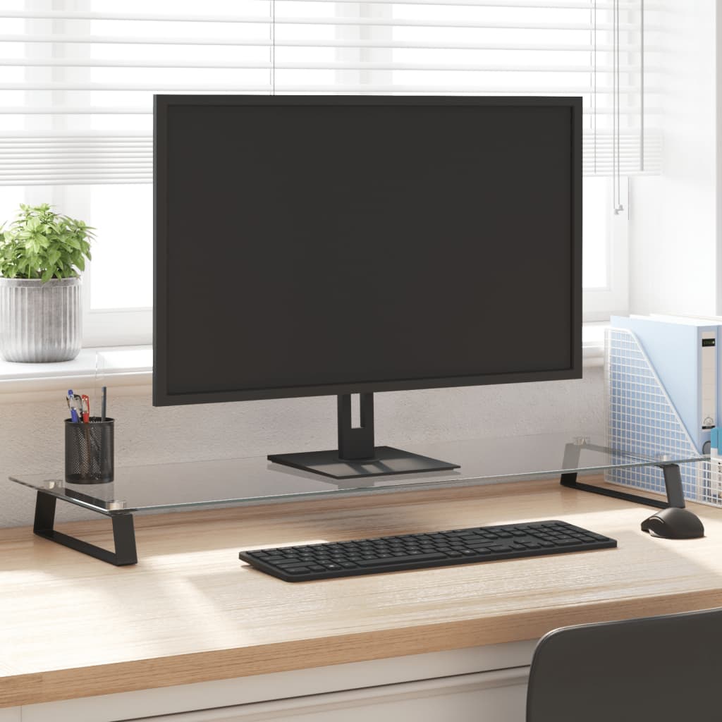 Monitor Stand Black 100x35x8 cm Tempered Glass and Metal - Sid & Sam