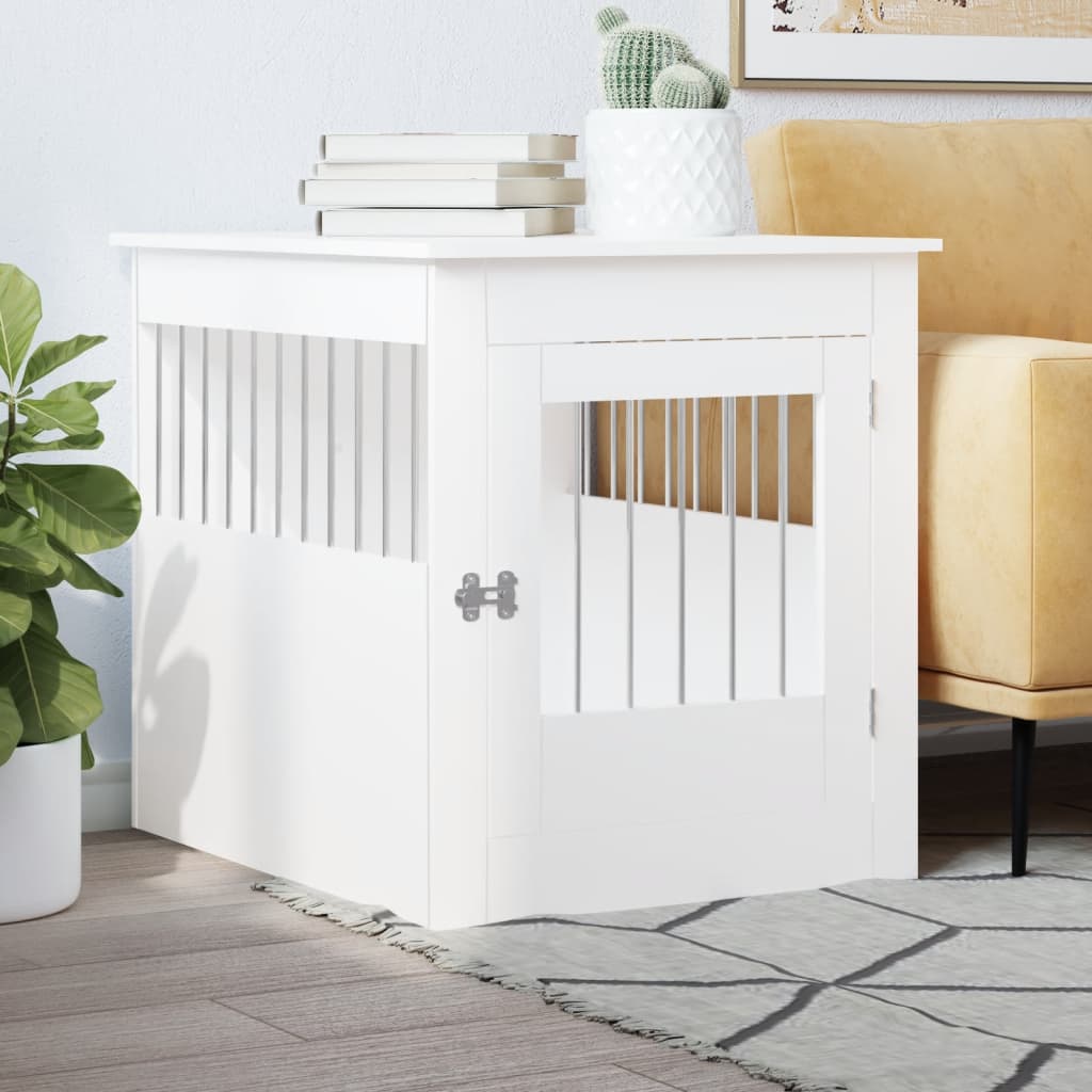Dog Crate Furniture White 64.5x80x71 cm Engineered Wood - Merlin Deals
