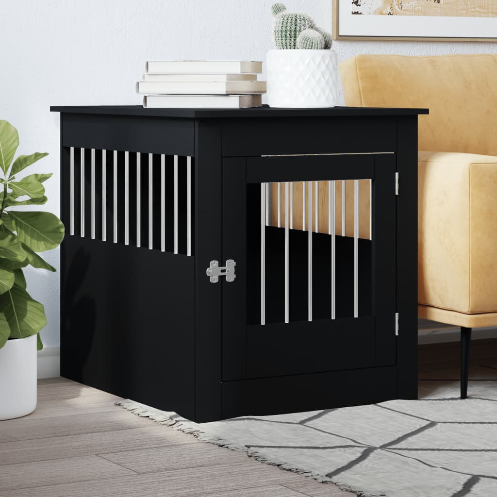 Dog Crate Furniture Black 64.5x80x71 cm Engineered Wood - The Home Maker