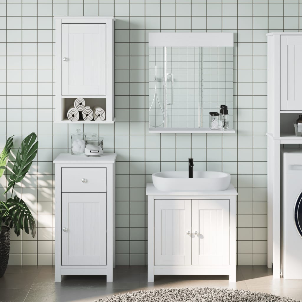 3 Piece Bathroom Furniture Set BERG White Solid Wood Pine - Discount Dealers