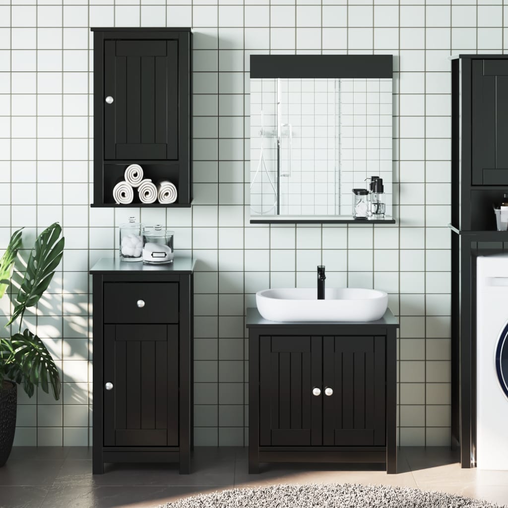 3 Piece Bathroom Furniture Set BERG Black Solid Wood Pine - All Things Good