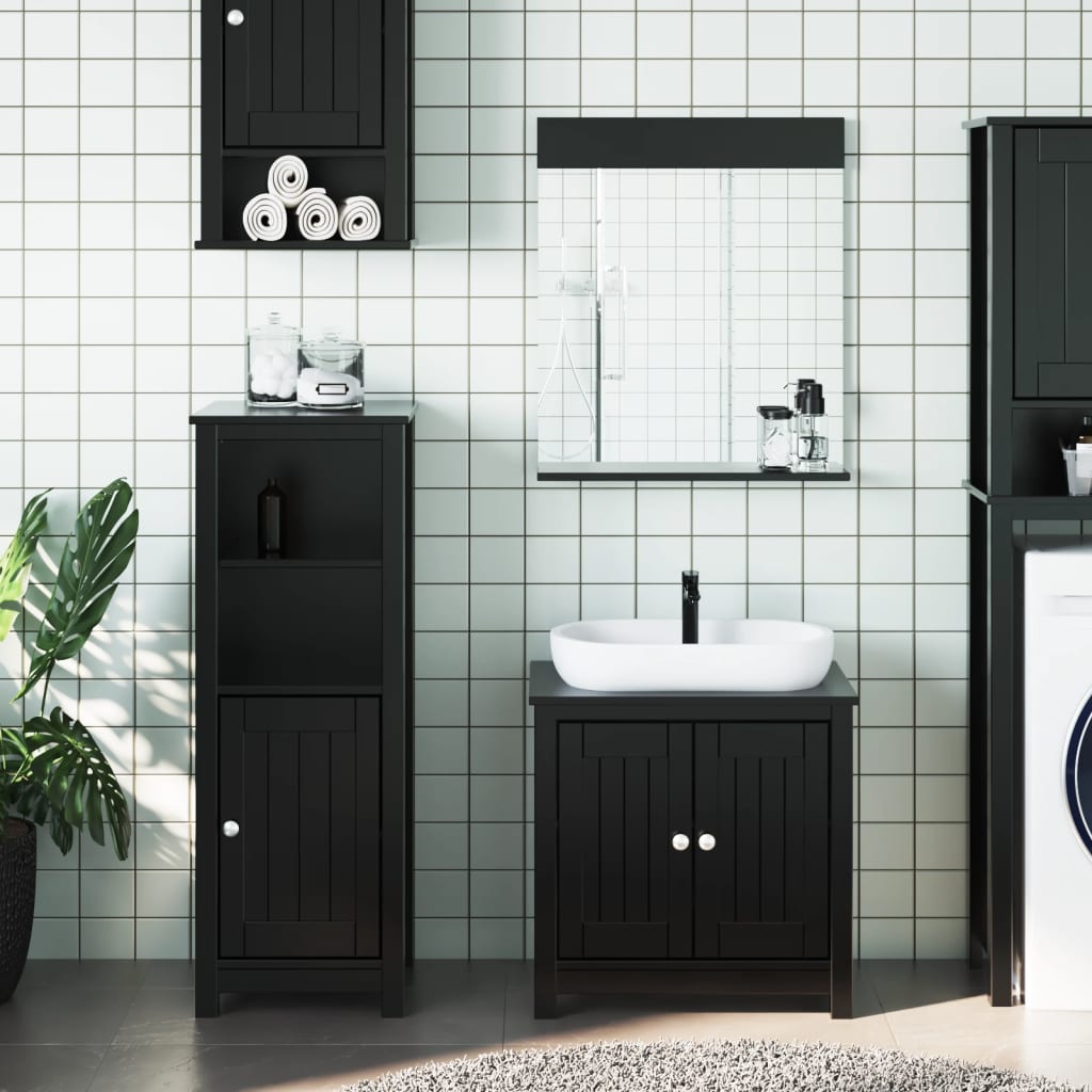 3 Piece Bathroom Furniture Set BERG Black Solid Wood Pine - Charlotte Dunes