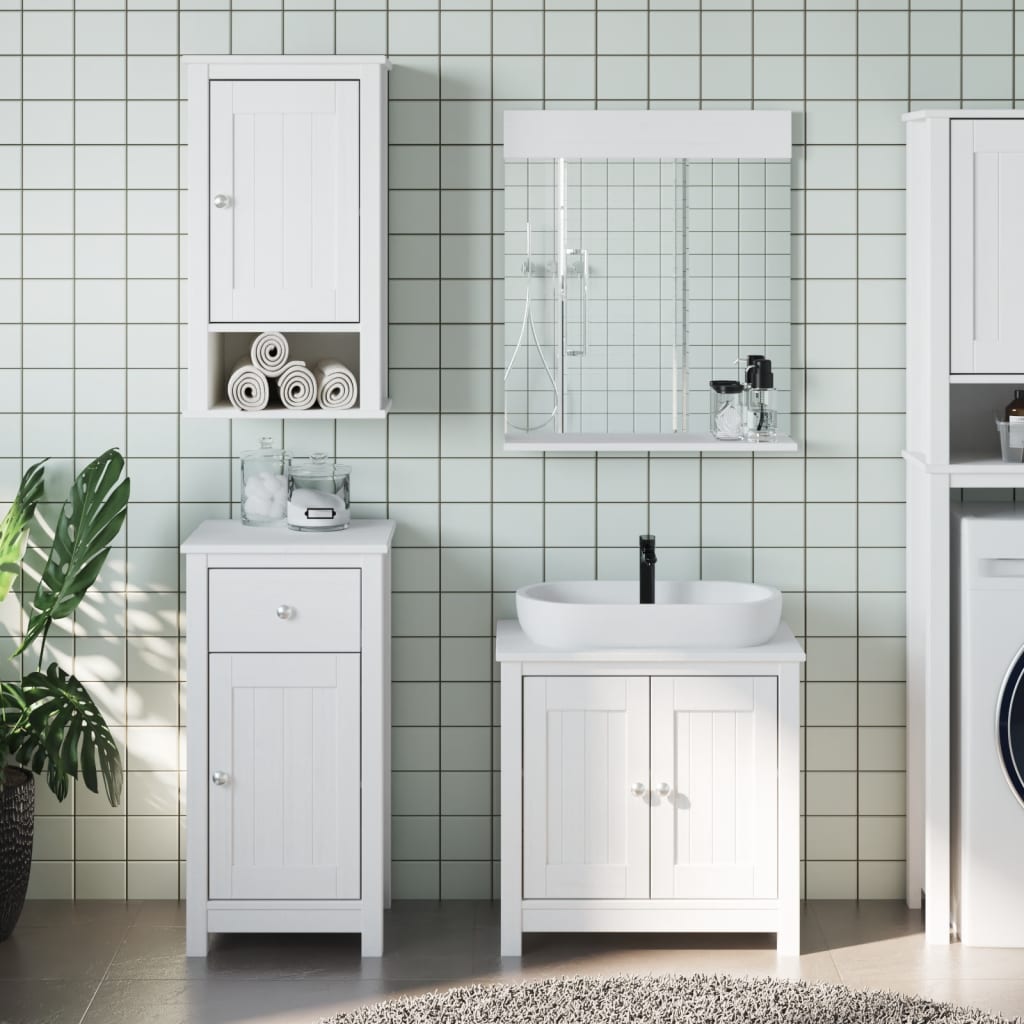 3 Piece Bathroom Furniture Set BERG White Solid Wood Pine - The Home Maker