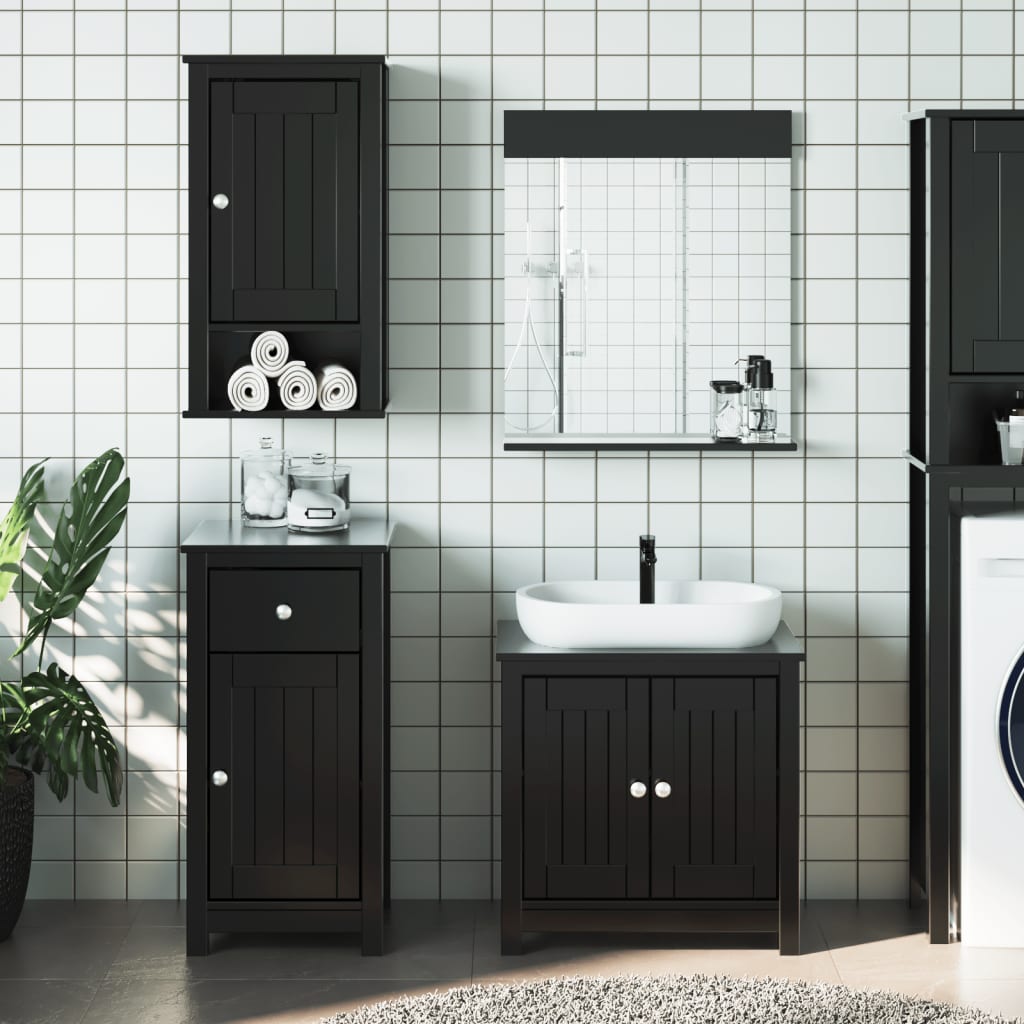 4 Piece Bathroom Furniture Set BERG Black Solid Wood Pine - Merlin Deals