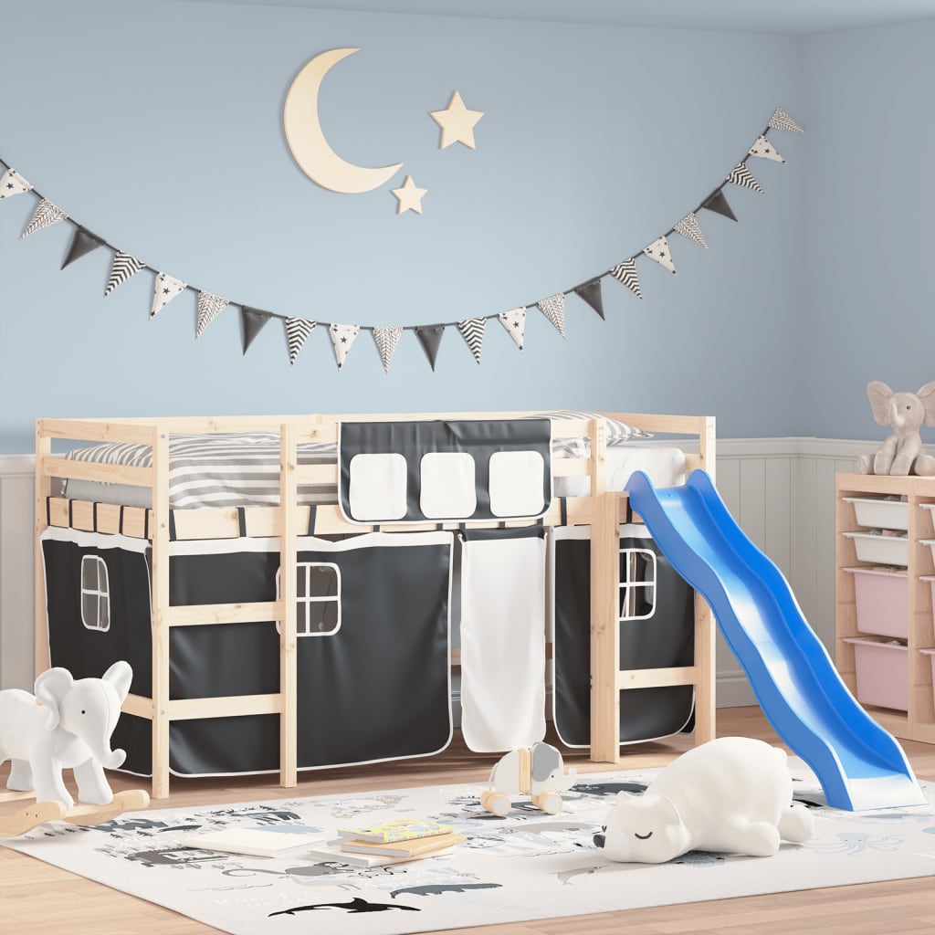 Curtains for Loft Bed White and Black Polyester - Design Hut