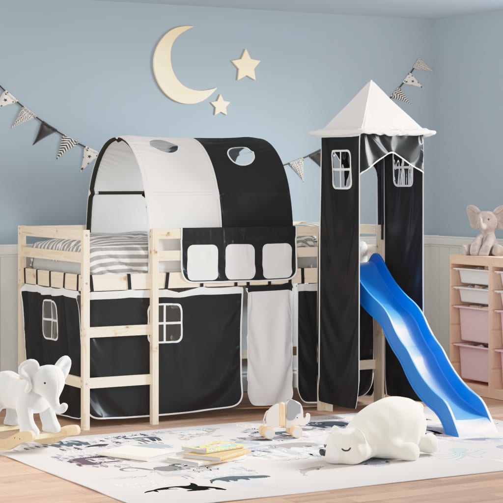 Curtains for Loft Bed with Tunnel and Tower White and Black - Millennium Furniture
