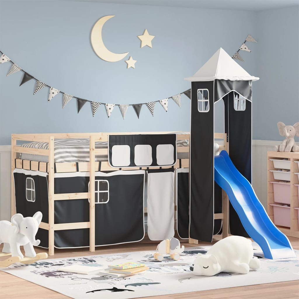 Curtains for Loft Bed with Tower White and Black Polyester - Discount Dealers