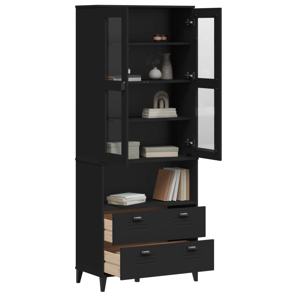 Highboard VIKEN Black 80x40x200 cm Solid Wood Pine - Charlotte Dunes