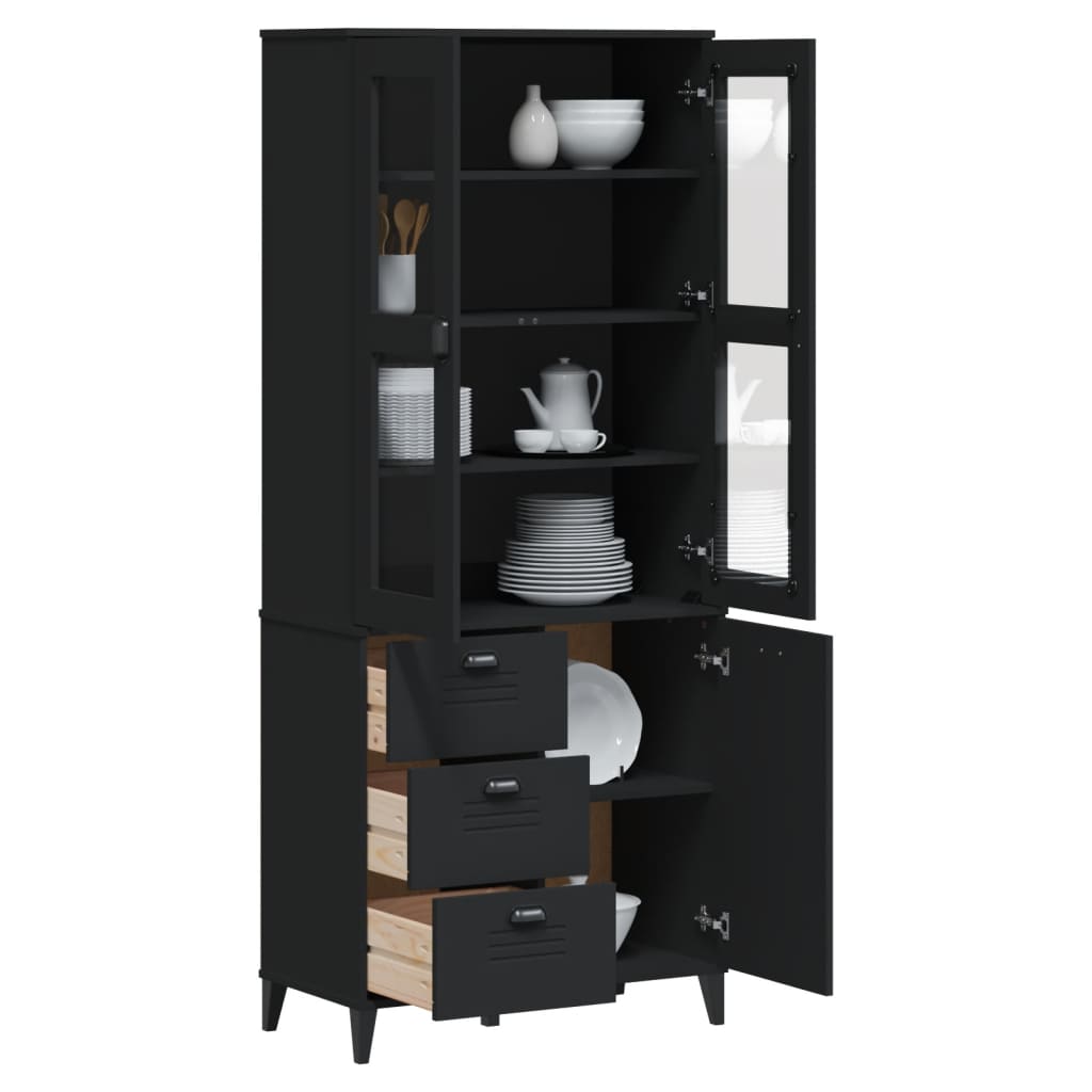 Highboard VIKEN Black 80x40x190 cm Solid Wood Pine - Charlotte Dunes