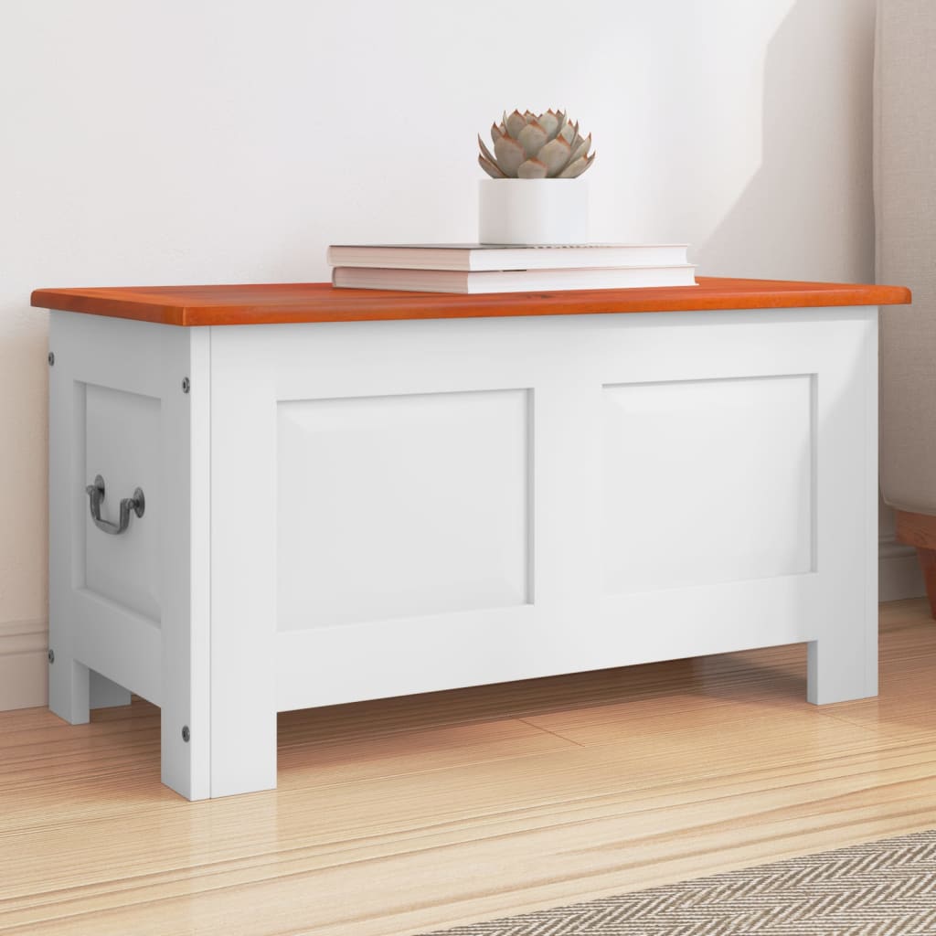Storage Chest with Lid Brown and White Solid Wood Acacia - Style and Chic