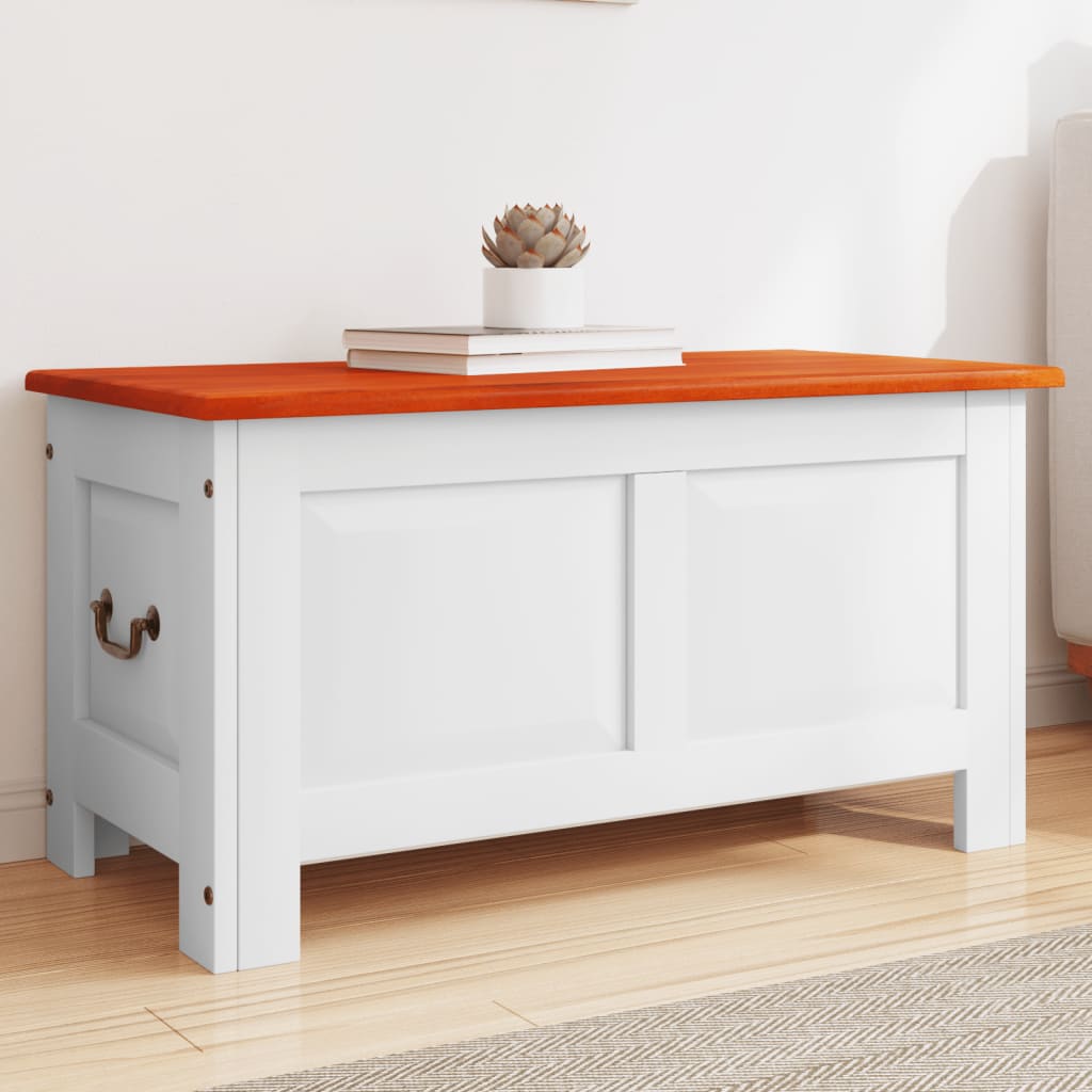 Storage Chest with Lid Brown and White Solid Wood Acacia - All Things Good