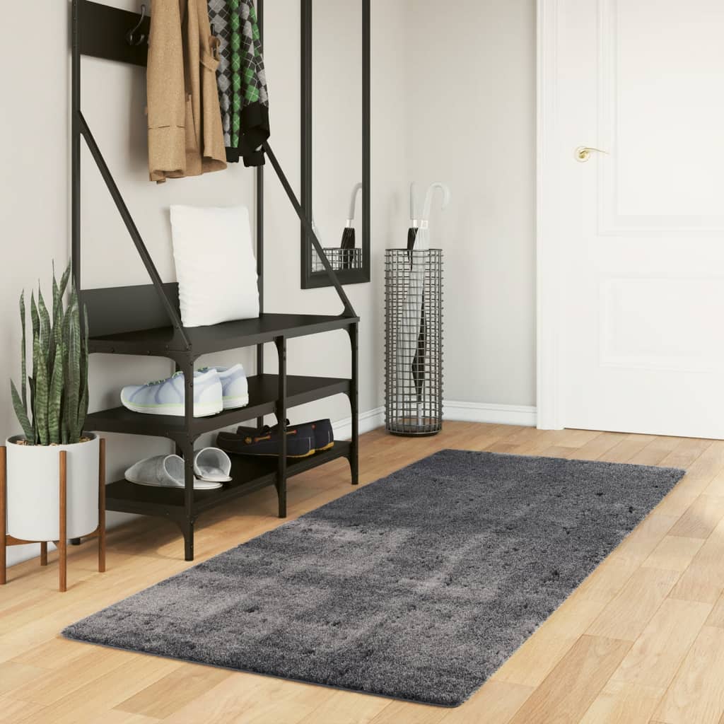 Rug Short Pile Soft and Washable Anthracite 80x200cm - Brittle & Co