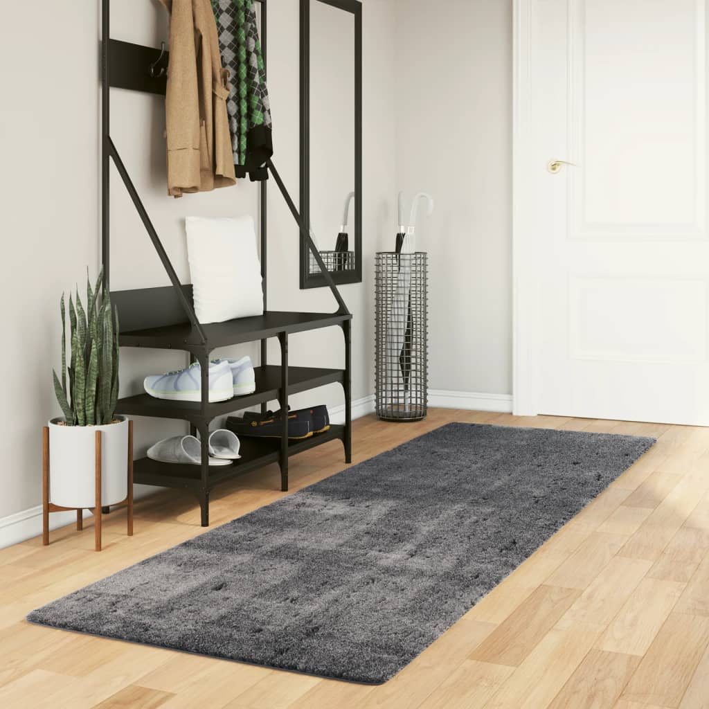 Rug Short Pile Soft and Washable Anthracite 80x250cm - Merlin Deals
