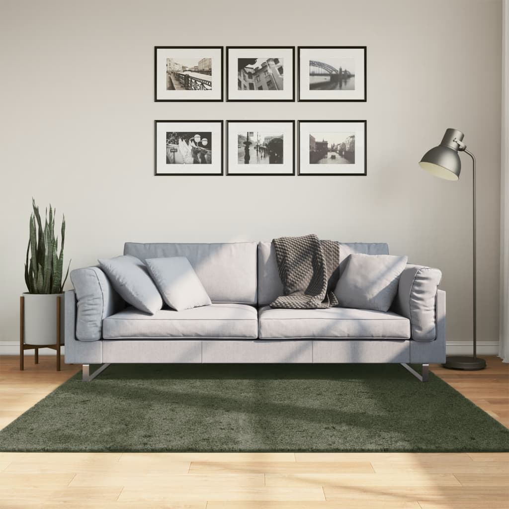 Rug Short Pile Soft and Washable Forest Green 160x160cm - Brittle & Co