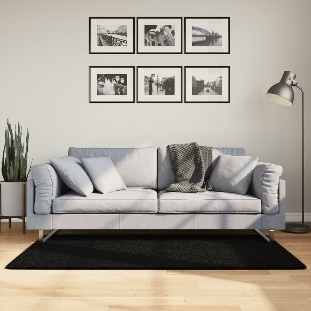 Rug HUARTE Short Pile Soft and Washable Black 80x150 cm - Design Hut