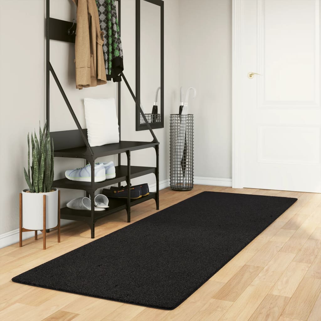 Rug HUARTE Short Pile Soft and Washable Black 80x250 cm - Discount Dealers