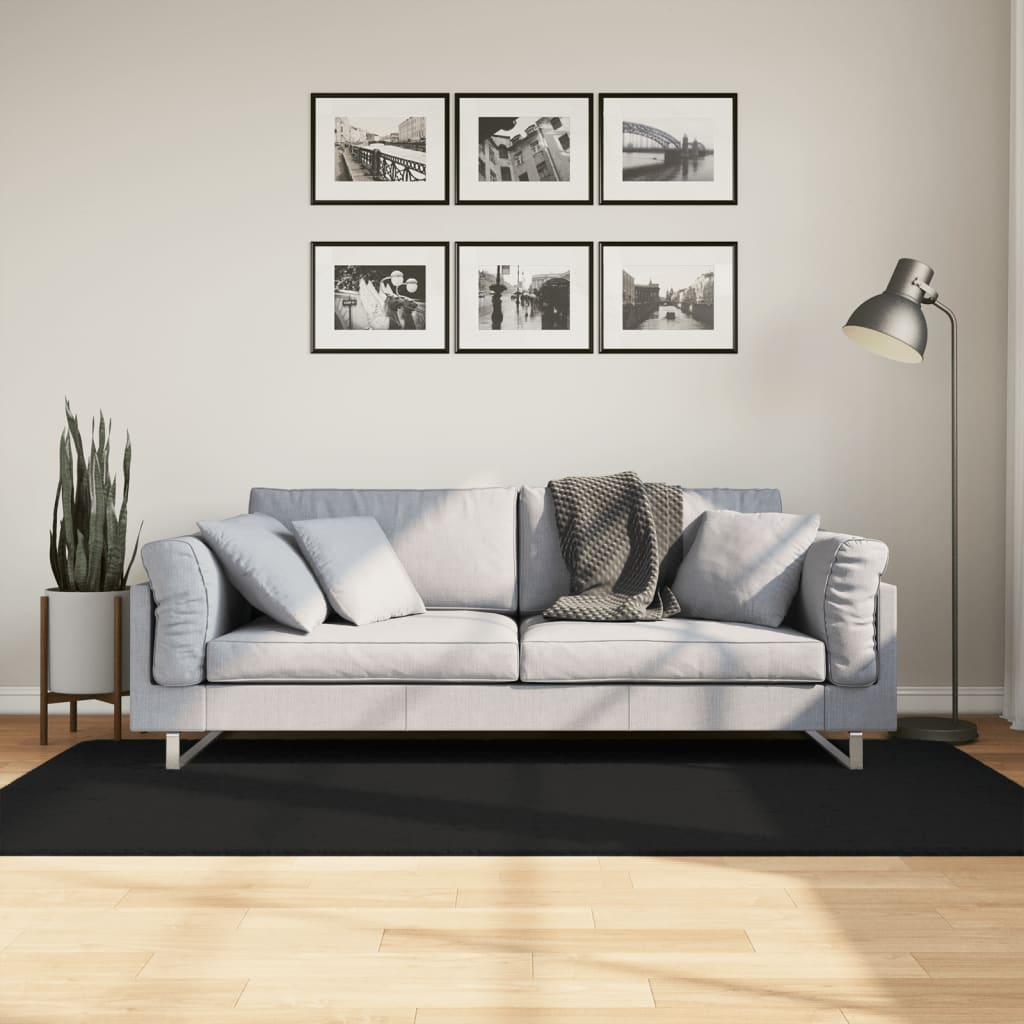 Rug Short Pile Soft and Washable Black 100x200cm - Brittle & Co