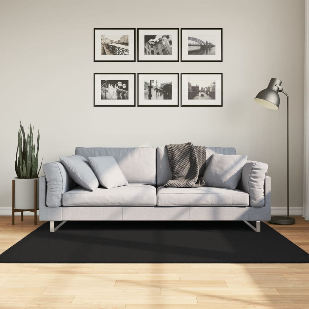 Rug Short Pile Soft and Washable Black 120x170cm - Direct Imports
