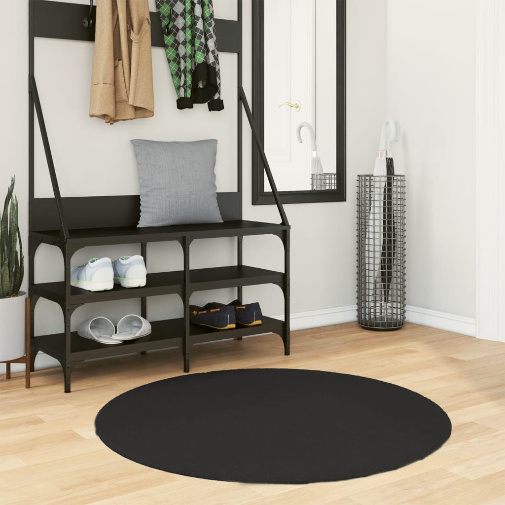 Rug Short Pile Soft and Washable Black 100cm - Direct Imports