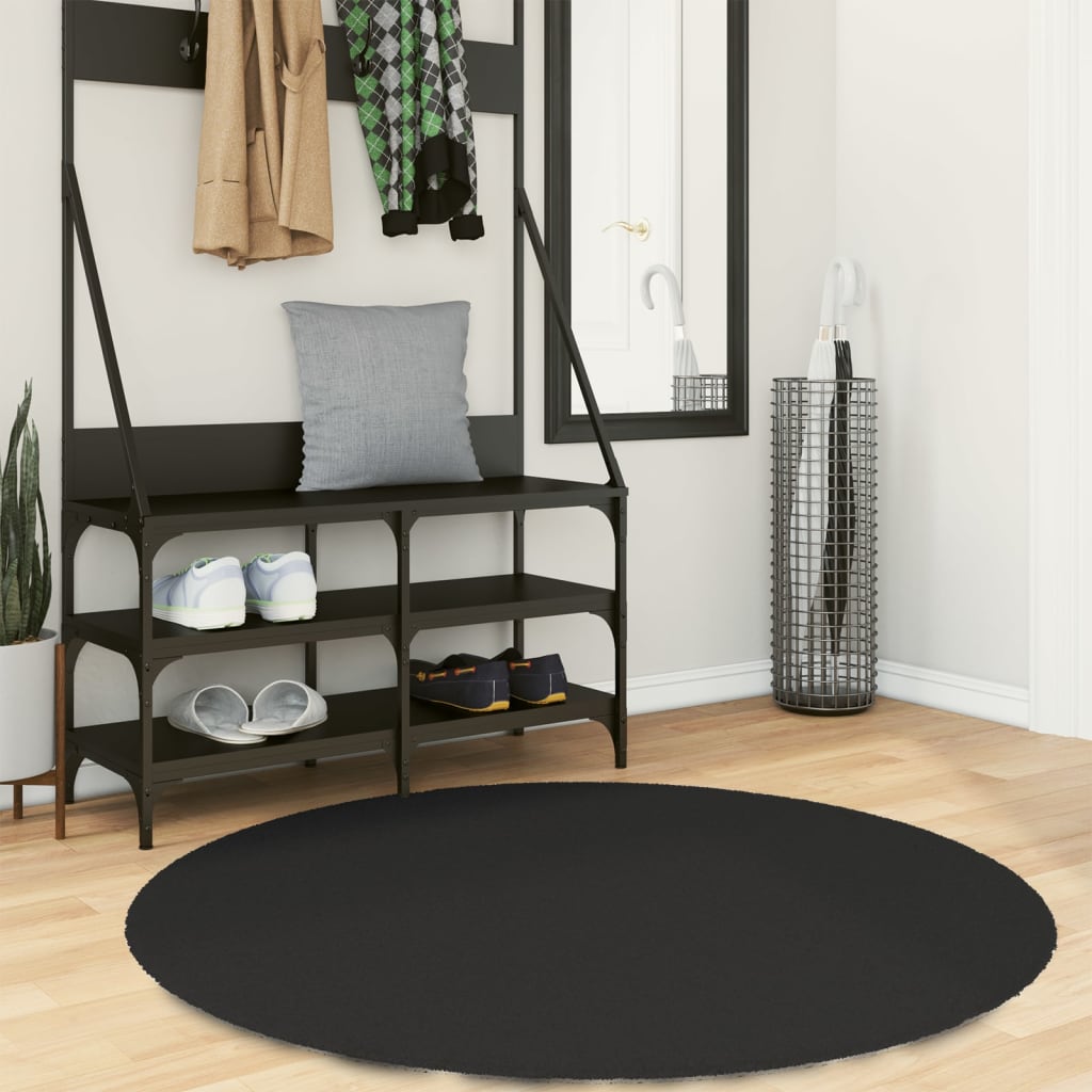 Rug Short Pile Soft and Washable Black 120cm - Merlin Deals